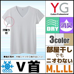 YG COOLMAGIC クールマジック 汗取り付きVネックTシャツ 短袖 グンゼ GUNZE 涼感YG ワイジー DR...