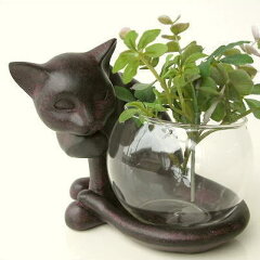 花瓶 猫 ガラスベース フラワーベース キャンドルホルダー 花瓶 猫 置物 猫 雑貨 置き物 …