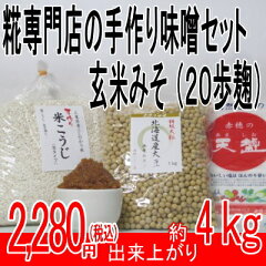 手作り味噌セット（玄米みそ）20歩麹：生米こうじ、約4kg【RCP】