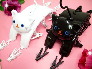 【楽天ランキング入賞】可愛い猫ちゃんの洗濯ばざみハンガー♪黒猫ちゃんと白猫ちゃんの2色あり...