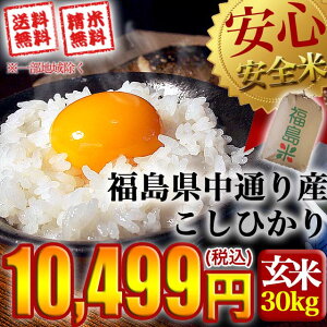 【送料無料】平成27年産 福島県中通り産 コシヒカリ 玄米:30kg(白米:約27kg)