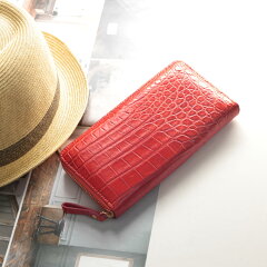 お金の動きを活発にする「赤色」の財布 三京商会 クロコダイル 長財布 レディース