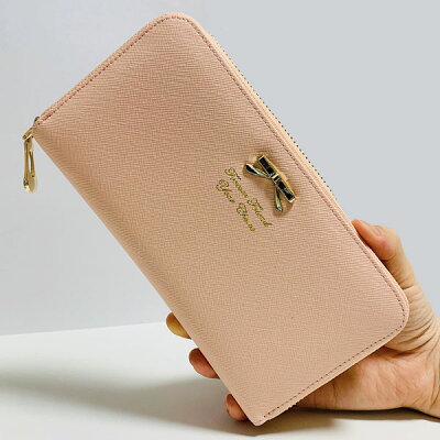 プチプラのかわいいピンク財布はフロントリボン長財布です