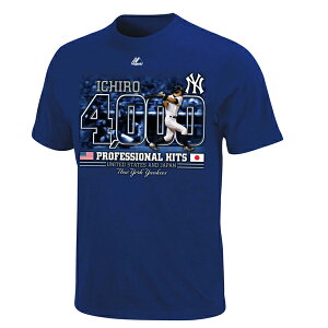 MLB ヤンキース #31 イチロー 日米通算4000本安打記念Tシャツ JPN Ver. (ネイビー) Majestic / ...